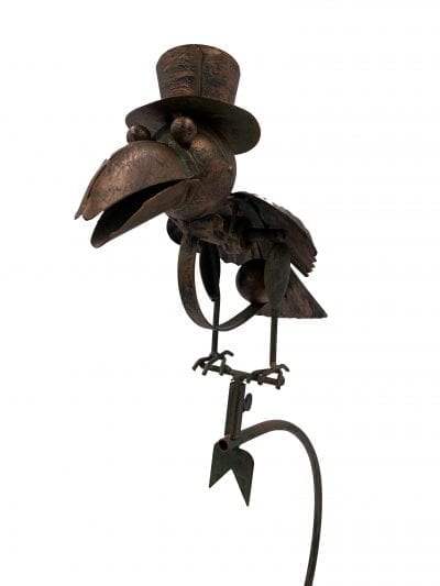 Metal Bird Rocker Stake w/Hat