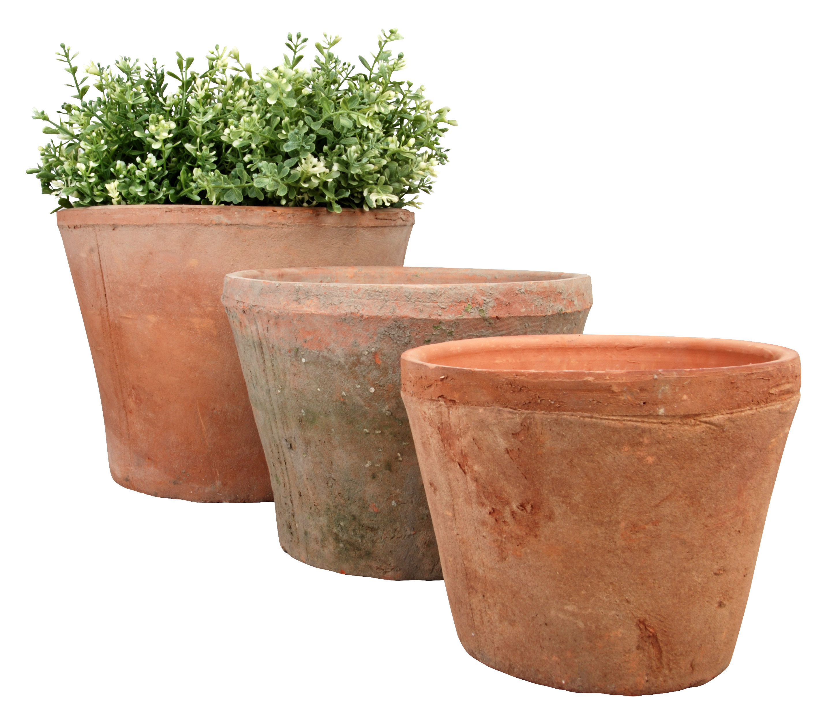 Set of 3 Esschert Design AT01 16 x 16 x 17cm Aged Terracotta Round Pots