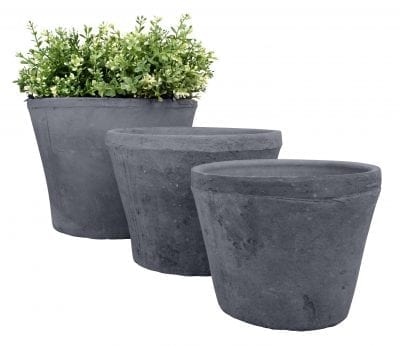 Aged Terracotta Set of 3 Round Flower Pots, Charcoal - Large