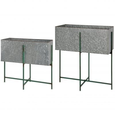 Old Zinc Set of 2 Rectangular Flower Pots on Stand
