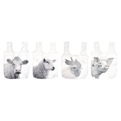 Farm Animal Foldable Shopping Bag, Black/White, 4 Asst. Styles