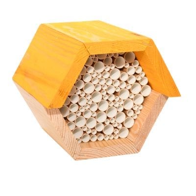 Hexagonal Bee House w/Paper Straws, Wood
