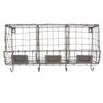 Wall Organizer w/3 Compartments & Hooks, Wire