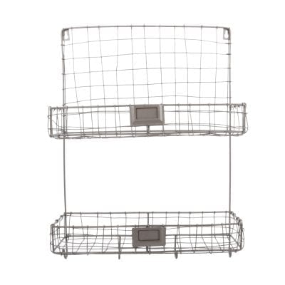 Wall Organizer w/2 Compartments & Hooks, Wire