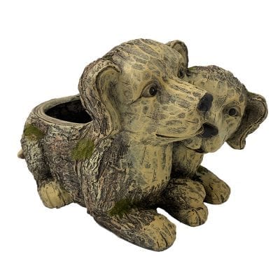 Faux Wood Double Dog Planter, MGO