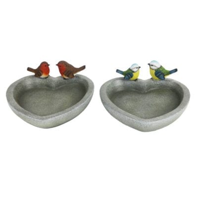 Heart Bird Bath w/Birds, 2 Asst. Styles