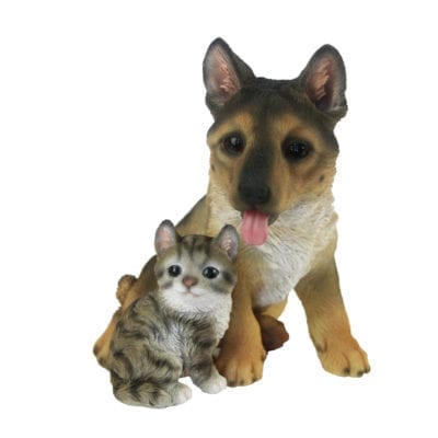Sitting Pup w/Kitten, Resin