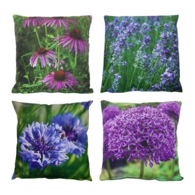 Outdoor Cushion Purple Flowers, 4 Asst. Styles - Large