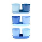 Shades of Blue 2 Pots on Saucer, 3 Asst. Colors