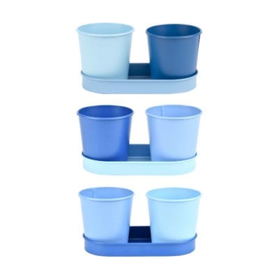 Shades of Blue 2 Pots on Saucer, 3 Asst. Colors