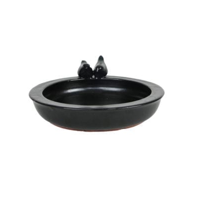 Round Bird Bath w/Birds, Ceramic, Gray