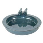 Round Bird Bath w/Birds, Ceramic - Petrol