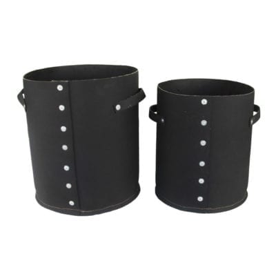 Set of 2 Round Pots, Recyled Tires, Black - Large
