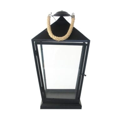 Lantern w/Rope, Black - Medium