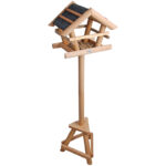 Bitumen Bird Table on Pole, Wood/Asphalt