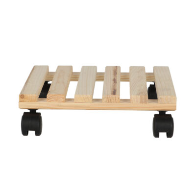 Square Blonde Wood Plant Trolley