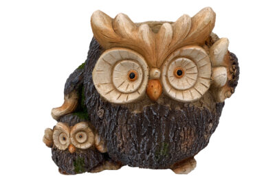 Faux Wood Mama & Baby Owl Planter, MGO