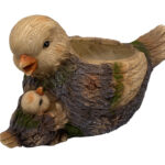 Faux Wood Mama & Baby Bird Planter, MGO