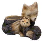 Faux Wood Mama & Baby Fox Planter, MGO