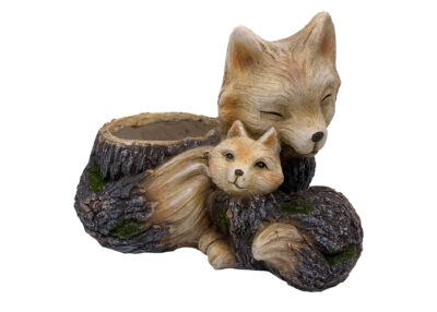 Faux Wood Mama & Baby Fox Planter, MGO