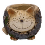 Faux Wood Whimsical Cat Planter, MGO