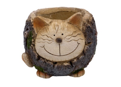 Faux Wood Whimsical Cat Planter, MGO