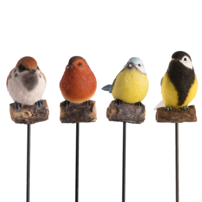 Bird on Pole, 4 Asst. Styles, Resin
