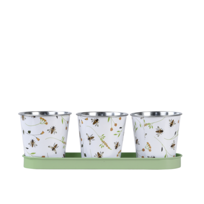 Bee Print 3 Pots on Tray