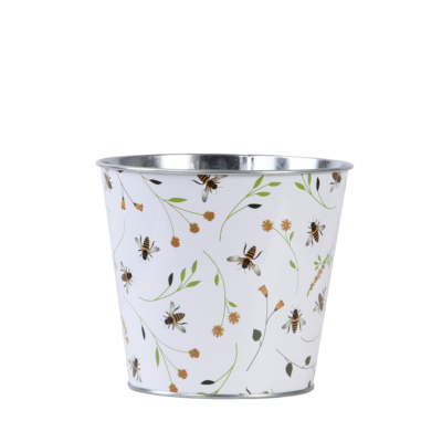 Bee Print Round Zinc Flower Pot