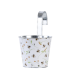 Bee Print Round Zinc Flower Pot w/Hook