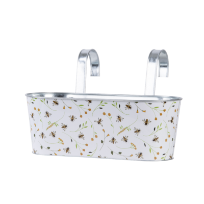 Bee Print Oval Zinc Flower Pot w/Hooks