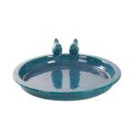 Round Bird Bath w/Birds, Ceramic, Petrol - Large