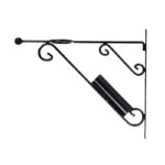 Flag Pole Holder w/Hanging Basket Hook, Metal, Black