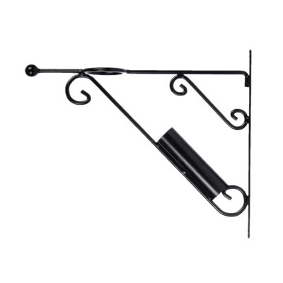 Flag Pole Holder w/Hanging Basket Hook, Metal, Black