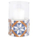 Portuguese Tile Hurricane Light, Concrete/Glass