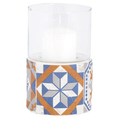 Portuguese Tile Hurricane Light, Concrete/Glass