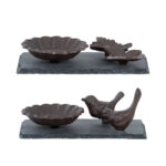 Bird Bath on Slate, Butterfly & Bird, Cast Iron/Slate, 2 Asst. Styles