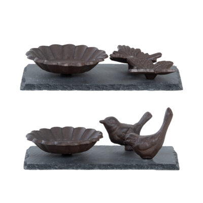 Bird Bath on Slate, Butterfly & Bird, Cast Iron/Slate, 2 Asst. Styles