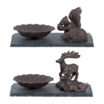Bird Bath on Slate, Forest Animals, Cast Iron/Slate, 2 Asst. Styles