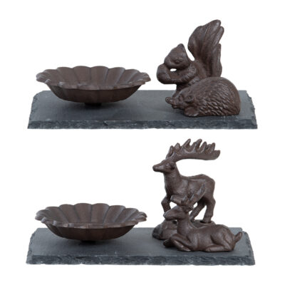 Bird Bath on Slate, Forest Animals, Cast Iron/Slate, 2 Asst. Styles