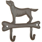 Dog on Bone Double Hook, Cast Iron, Antique Brown