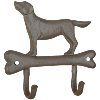 Dog on Bone Double Hook, Cast Iron, Antique Brown