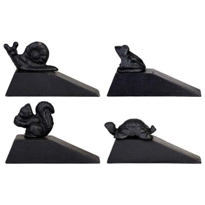 Animal Door Stop, Cast Iron, Black, Squirrel/Turtle/Snail/Fr