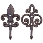 Fleur-De-Lis Hook, Cast Iron, Antique Brown, 2 Asst. Styles