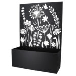 Flower Design Planter w/Trellis, Metal, Black