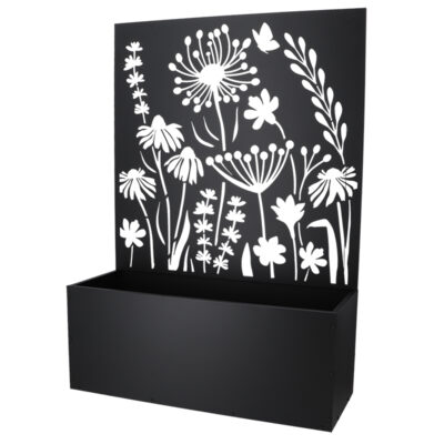 Flower Design Planter w/Trellis, Metal, Black