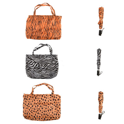 African Print Foldable Umbrella w/Shopping Bag, 4 Asst. Styles