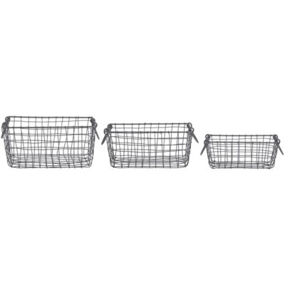 Set of 3 Rectangular Wire Baskets w/Handles - Small