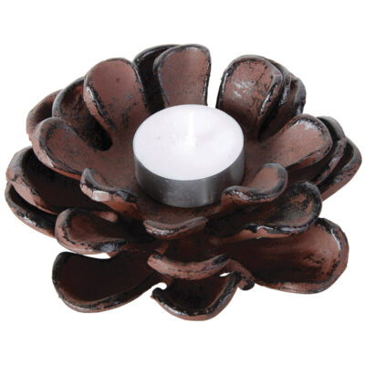 Open Pinecone Tealight Holder, Cast Iron, Antique Brown