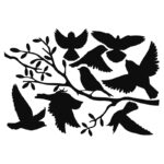 Birds on Branch Window Sticker, Vinyl, Black
